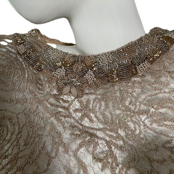 Rickie Freeman for Teri Jon Gold Embroidered Lace Overlay Gown - Picture 3 of 7